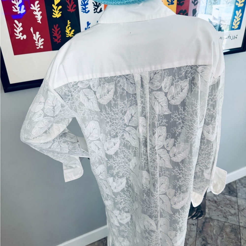 Zara - White Sheer Floral Button-Up Dress/Duster - Sheer Unique Design - Picture 5 of 15